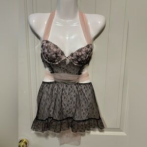 Victoria's Secret Lace Halter Chemise - Black and Pink